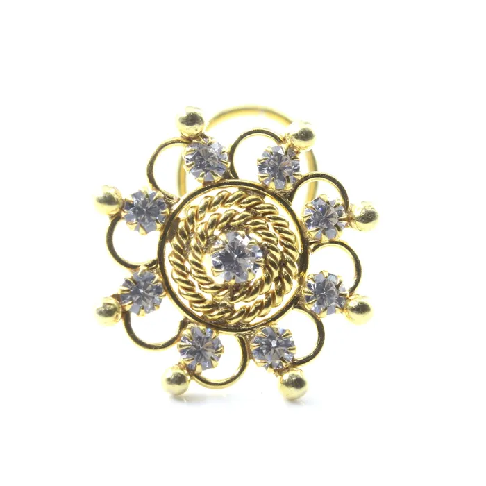 Karizma Jewels Wheel design Real Sterling Silver White CZ Women Twisted nose ring 22g Rings