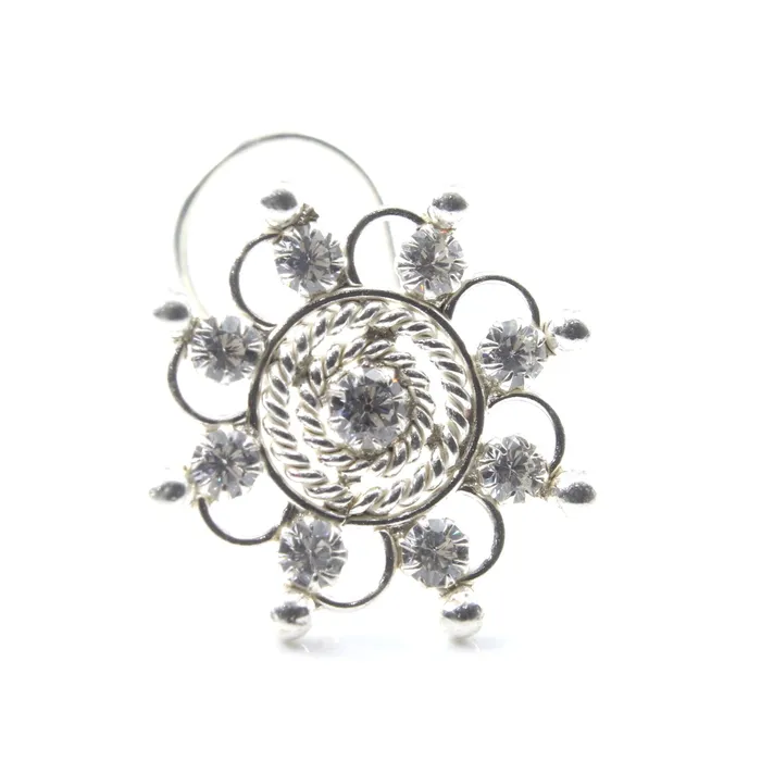 Karizma Jewels Wheel design Real Sterling Silver White CZ Women Twisted nose ring 22g Rings