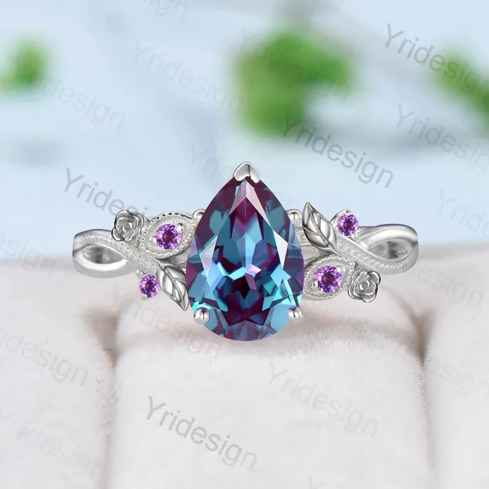 PENFINE Nature Inspired Alexandrite Engagement Ring Vintage Flower Leaves Twig Amethyst Wedding Ring Unique Art Deco Branch Promise Ring for Women Rings PENFINE Nature Inspired Alexandrite Engagement Ring Vintage Flower Leaves Twig Amethyst Wedding Ring Unique Art Deco Branch Promise Ring for Women Rings