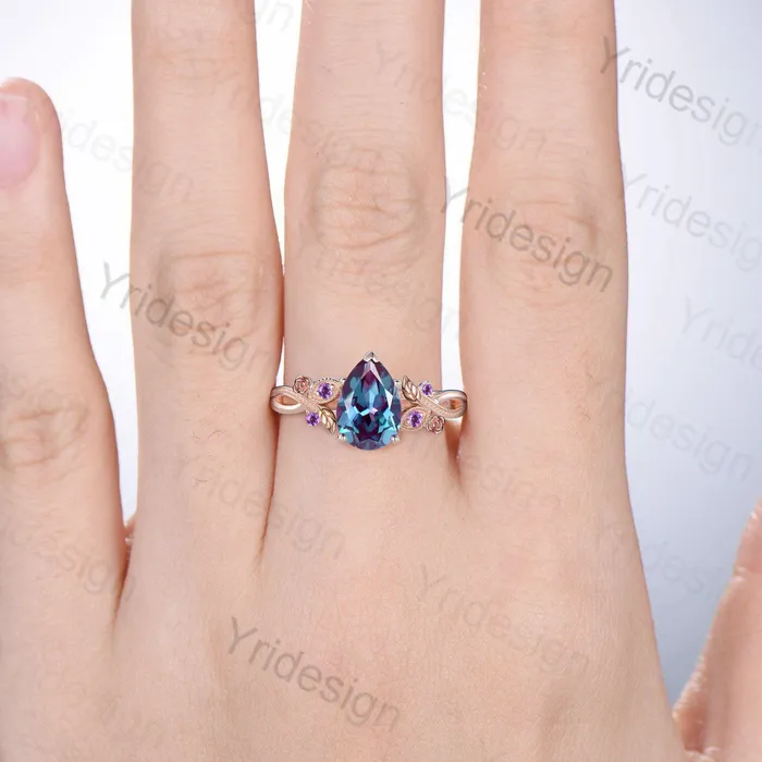 PENFINE Nature Inspired Alexandrite Engagement Ring Vintage Flower Leaves Twig Amethyst Wedding Ring Unique Art Deco Branch Promise Ring for Women Rings PENFINE Nature Inspired Alexandrite Engagement Ring Vintage Flower Leaves Twig Amethyst Wedding Ring Unique Art Deco Branch Promise Ring for Women Rings