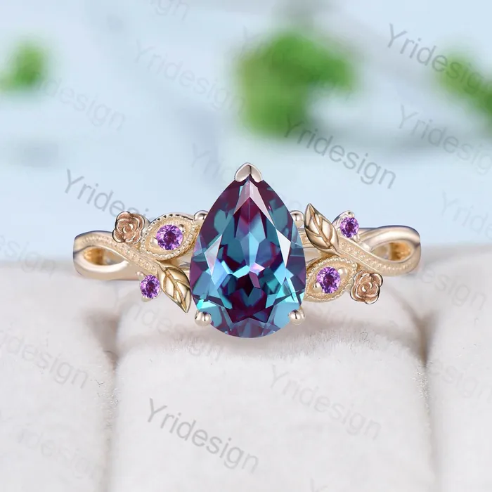 PENFINE Nature Inspired Alexandrite Engagement Ring Vintage Flower Leaves Twig Amethyst Wedding Ring Unique Art Deco Branch Promise Ring for Women Rings PENFINE Nature Inspired Alexandrite Engagement Ring Vintage Flower Leaves Twig Amethyst Wedding Ring Unique Art Deco Branch Promise Ring for Women Rings