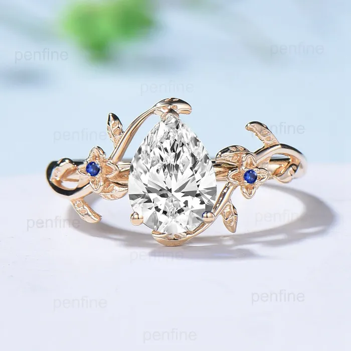PENFINE Rings Art Deco Diamond Engagement Ring VVSD Pear Shaped Nature Inspired Lab Grown Diamond IGI Certificate Elegant Moissanite Flower Wedding Ring PENFINE Rings Art Deco Diamond Engagement Ring VVSD Pear Shaped Nature Inspired Lab Grown Diamond IGI Certificate Elegant Moissanite Flower Wedding Ring