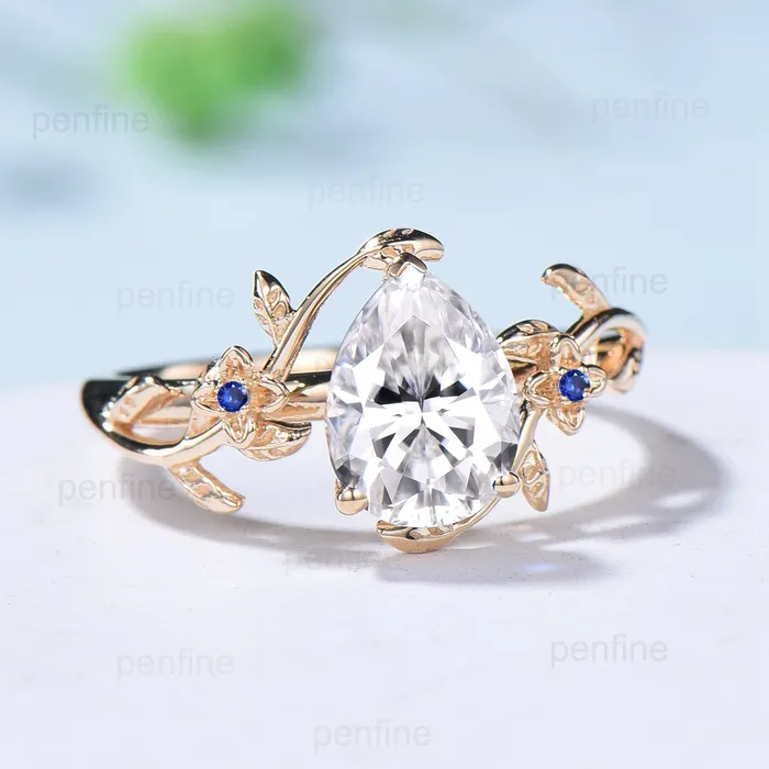 PENFINE Rings Art Deco Diamond Engagement Ring VVSD Pear Shaped Nature Inspired Lab Grown Diamond IGI Certificate Elegant Moissanite Flower Wedding Ring PENFINE Rings Art Deco Diamond Engagement Ring VVSD Pear Shaped Nature Inspired Lab Grown Diamond IGI Certificate Elegant Moissanite Flower Wedding Ring