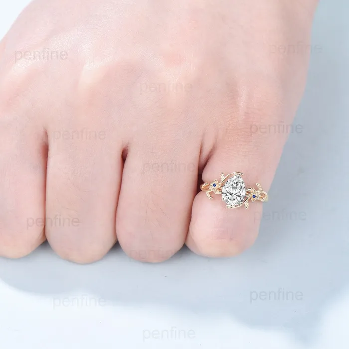 PENFINE Rings Art Deco Diamond Engagement Ring VVSD Pear Shaped Nature Inspired Lab Grown Diamond IGI Certificate Elegant Moissanite Flower Wedding Ring PENFINE Rings Art Deco Diamond Engagement Ring VVSD Pear Shaped Nature Inspired Lab Grown Diamond IGI Certificate Elegant Moissanite Flower Wedding Ring