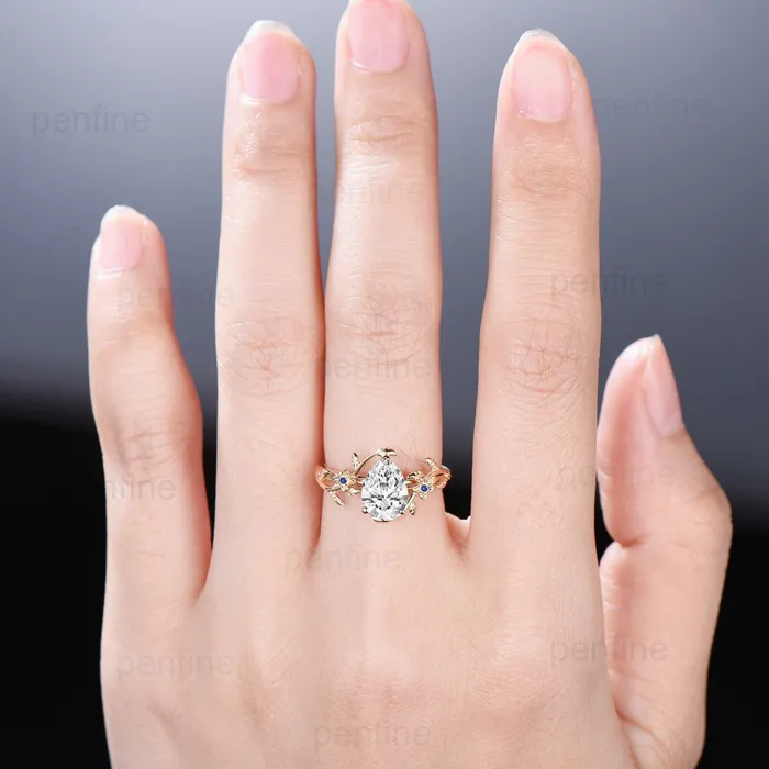 PENFINE Rings Art Deco Diamond Engagement Ring VVSD Pear Shaped Nature Inspired Lab Grown Diamond IGI Certificate Elegant Moissanite Flower Wedding Ring PENFINE Rings Art Deco Diamond Engagement Ring VVSD Pear Shaped Nature Inspired Lab Grown Diamond IGI Certificate Elegant Moissanite Flower Wedding Ring