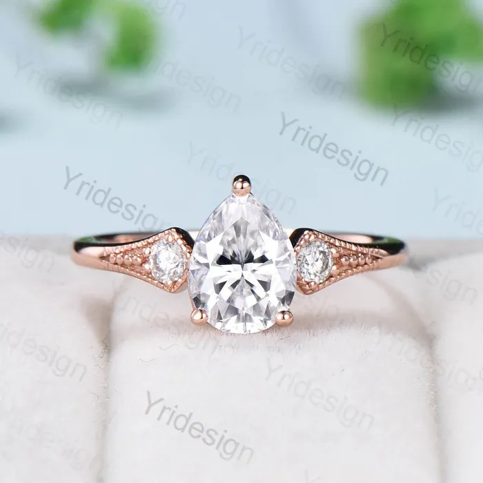 PENFINE Rings Retro teardrop moissanite wedding ring set vintage 3 stone engagement ring set art deco celtic love knot diamond stacking ring bridal set