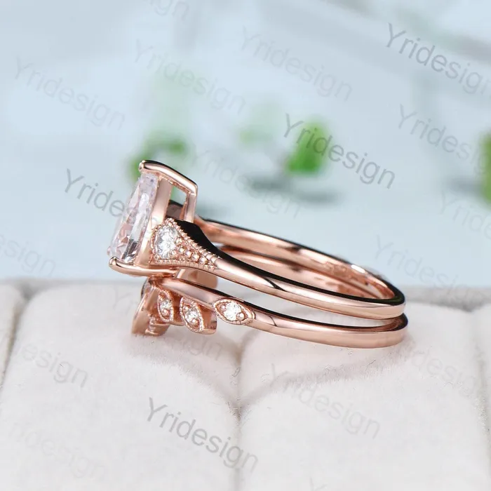 PENFINE Rings Retro teardrop moissanite wedding ring set vintage 3 stone engagement ring set art deco celtic love knot diamond stacking ring bridal set