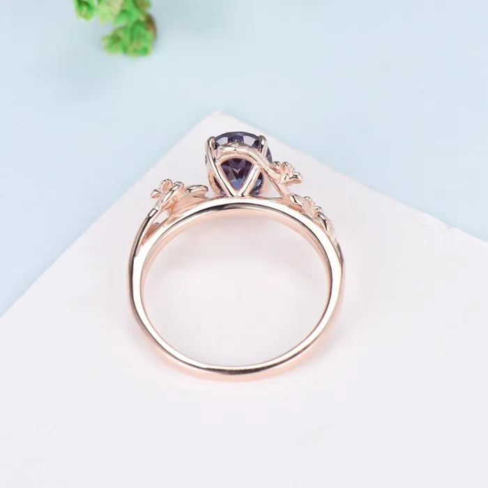 PENFINE Rings Unique alexandrite ring vintage Oval floral engagement ring nature inspired leaf cluster amethyst flower June birthstone gift for women PENFINE Rings Unique alexandrite ring vintage Oval floral engagement ring nature inspired leaf cluster amethyst flower June birthstone gift for women