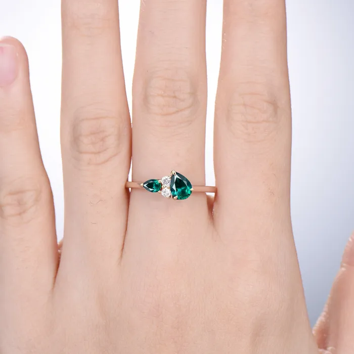 PENFINE Rings Unique Teardrop emerald ring vintage lab created emerald engagement ring art deco moissanite wedding band custom women bridal promise ring PENFINE Rings Unique Teardrop emerald ring vintage lab created emerald engagement ring art deco moissanite wedding band custom women bridal promise ring