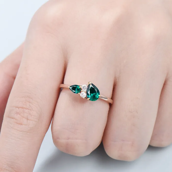 PENFINE Rings Unique Teardrop emerald ring vintage lab created emerald engagement ring art deco moissanite wedding band custom women bridal promise ring PENFINE Rings Unique Teardrop emerald ring vintage lab created emerald engagement ring art deco moissanite wedding band custom women bridal promise ring