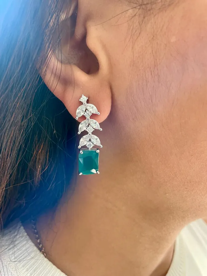PRERTO ECOMMERCE PRIVATE LIMITED Earrings Rosy Diamonte Emerald Set Earrings Necklace