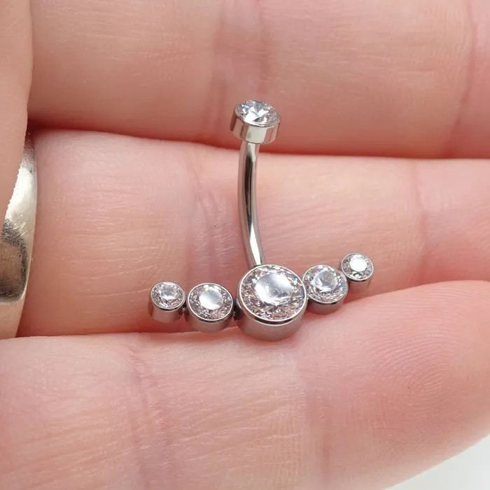 Rings CZ Cluster Belly Ring 14g Body Clickers Rings CZ Cluster Belly Ring 14g Body Clickers