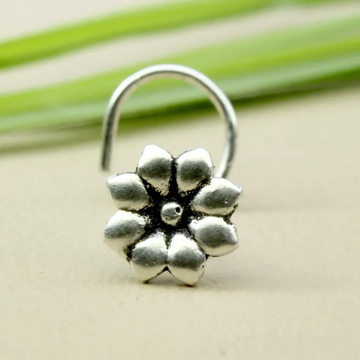 Rings Ethnic Flower Sterling Silver nose stud Oxidized Corkscrew nose ring L bend 22g Karizma Jewels Rings Ethnic Flower Sterling Silver nose stud Oxidized Corkscrew nose ring L bend 22g Karizma Jewels