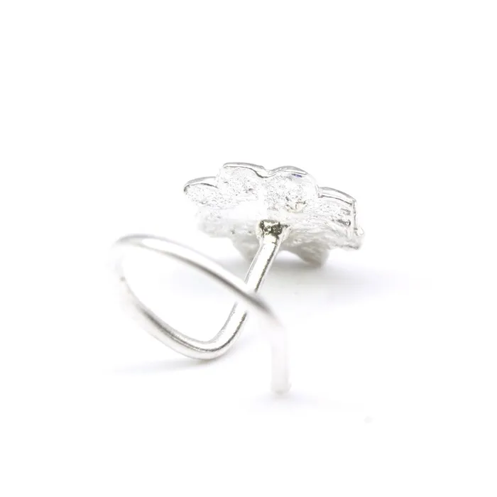 Rings Ethnic Flower Sterling Silver nose stud Oxidized Corkscrew nose ring L bend 22g Karizma Jewels