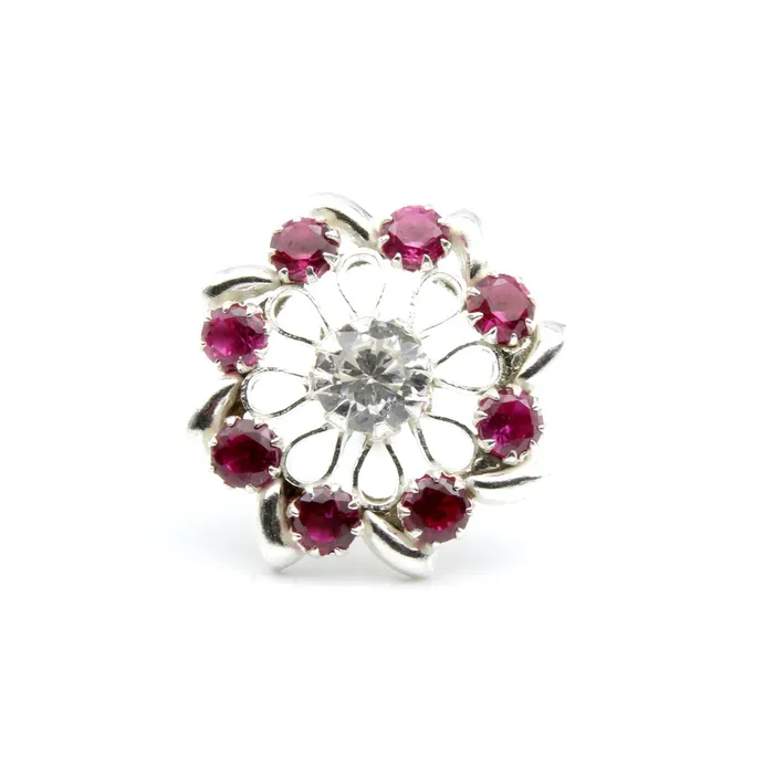 Rings Karizma Jewels 925 Sterling Silver Pink White CZ Nose ring Push Pin