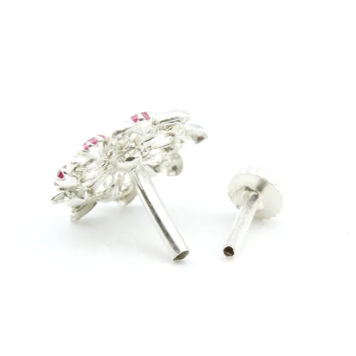 Rings Karizma Jewels 925 Sterling Silver Pink White CZ Nose ring Push Pin