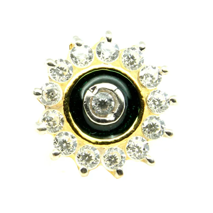 Rings Karizma Jewels Real Gold Nose stud Green circle CZ 14K Ethnic piercing nose ring Push pin