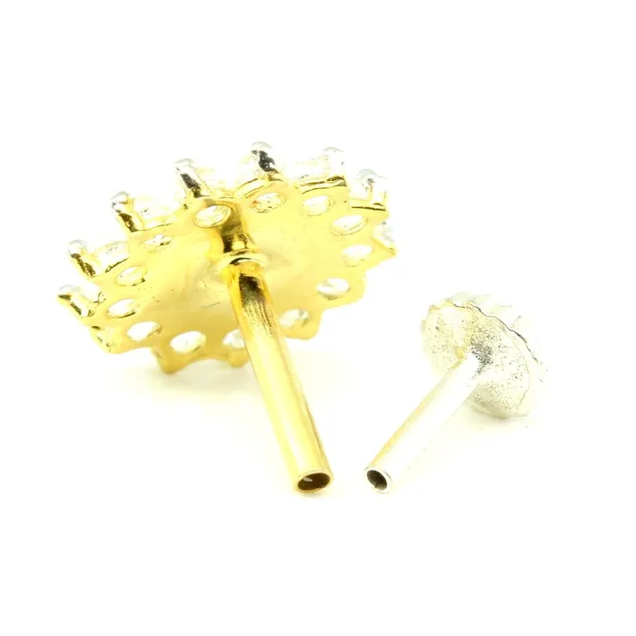 Rings Karizma Jewels Real Gold Nose stud Green circle CZ 14K Ethnic piercing nose ring Push pin