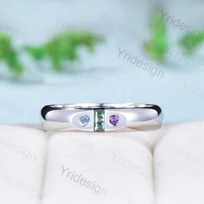 Rings PENFINE Mens Moss agate Wedding Band Baguette Cut Green Agate Unique Alexandrite Amethyst Stacking Band 4mm Mens Stacking Matching Band Vintage Gift Rings PENFINE Mens Moss agate Wedding Band Baguette Cut Green Agate Unique Alexandrite Amethyst Stacking Band 4mm Mens Stacking Matching Band Vintage Gift