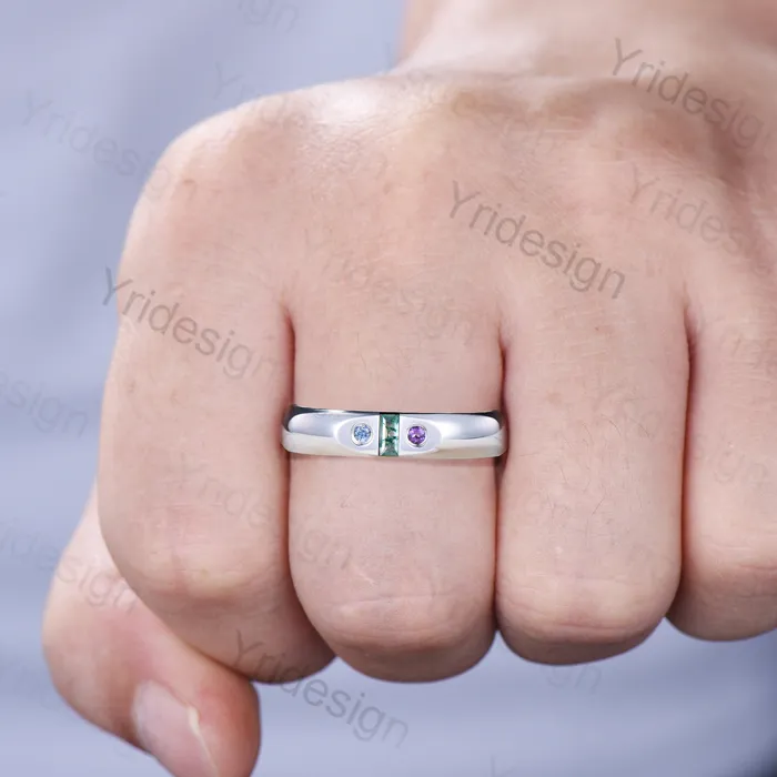 Rings PENFINE Mens Moss agate Wedding Band Baguette Cut Green Agate Unique Alexandrite Amethyst Stacking Band 4mm Mens Stacking Matching Band Vintage Gift Rings PENFINE Mens Moss agate Wedding Band Baguette Cut Green Agate Unique Alexandrite Amethyst Stacking Band 4mm Mens Stacking Matching Band Vintage Gift