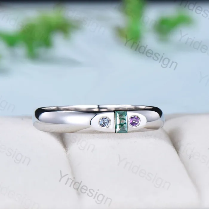 Rings PENFINE Mens Moss agate Wedding Band Baguette Cut Green Agate Unique Alexandrite Amethyst Stacking Band 4mm Mens Stacking Matching Band Vintage Gift Rings PENFINE Mens Moss agate Wedding Band Baguette Cut Green Agate Unique Alexandrite Amethyst Stacking Band 4mm Mens Stacking Matching Band Vintage Gift