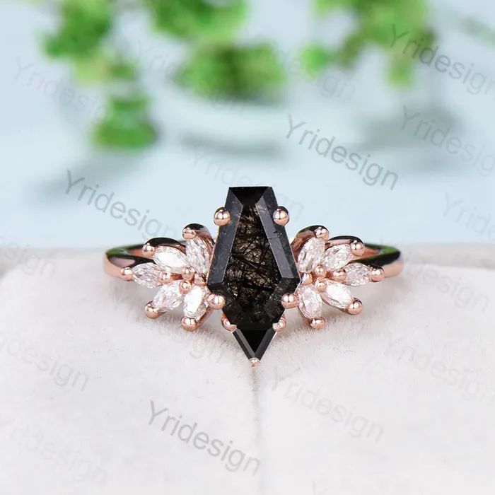 Rings PENFINE Unique Coffin Cut Black Rutilated Engagement Ring Set Art Deco Marquise Black Quartz Wedding Ring Moissanite Bridal Ring Birthday Gift Women Rings PENFINE Unique Coffin Cut Black Rutilated Engagement Ring Set Art Deco Marquise Black Quartz Wedding Ring Moissanite Bridal Ring Birthday Gift Women