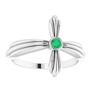 Rings WB Choice Jewelry Platinum Emerald Sideways Cross Ring R43069623PSTWBC Rings WB Choice Jewelry Platinum Emerald Sideways Cross Ring R43069623PSTWBC