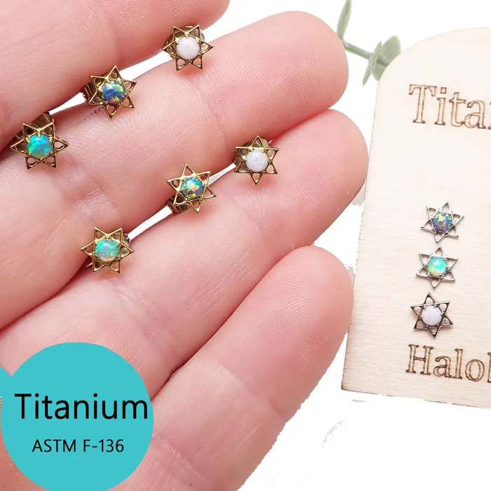 Star and Opal Titanium Earrings Body Clickers Earrings