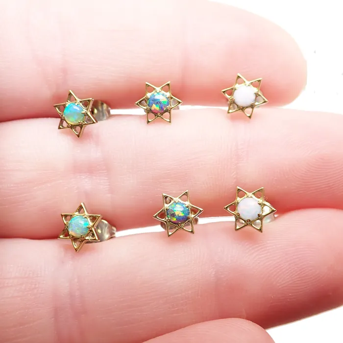 Star and Opal Titanium Earrings Body Clickers Earrings