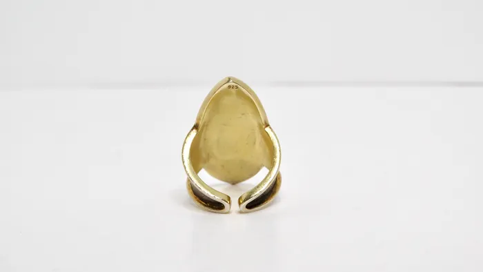 Sterling Silver Dancing Swans Shield Ring With Gold Plated Diamond Accents Vintage by Misty Rings