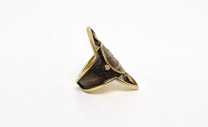 Sterling Silver Dancing Swans Shield Ring With Gold Plated Diamond Accents Vintage by Misty Rings