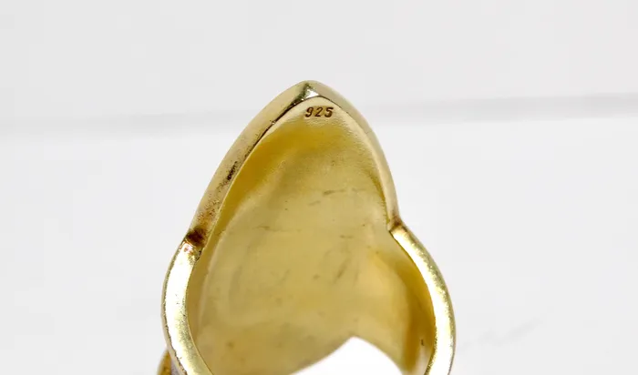 Sterling Silver Dancing Swans Shield Ring With Gold Plated Diamond Accents Vintage by Misty Rings