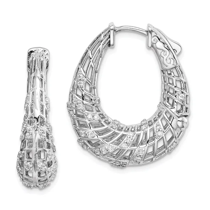 Sterling Silver Rhodium Plated CZ Small Oval Hinged Hoop EarringsWBCQE11296 WB Choice Jewelry Earrings Sterling Silver Rhodium Plated CZ Small Oval Hinged Hoop EarringsWBCQE11296 WB Choice Jewelry Earrings
