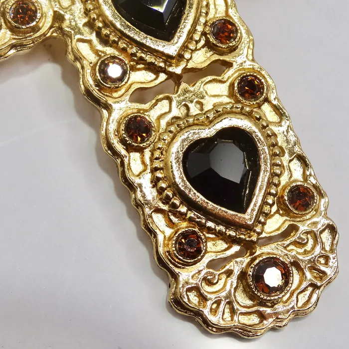 Vintage by Misty Rings Butler Wilson 1980s Gold Tone Black Stone Cross Brooch