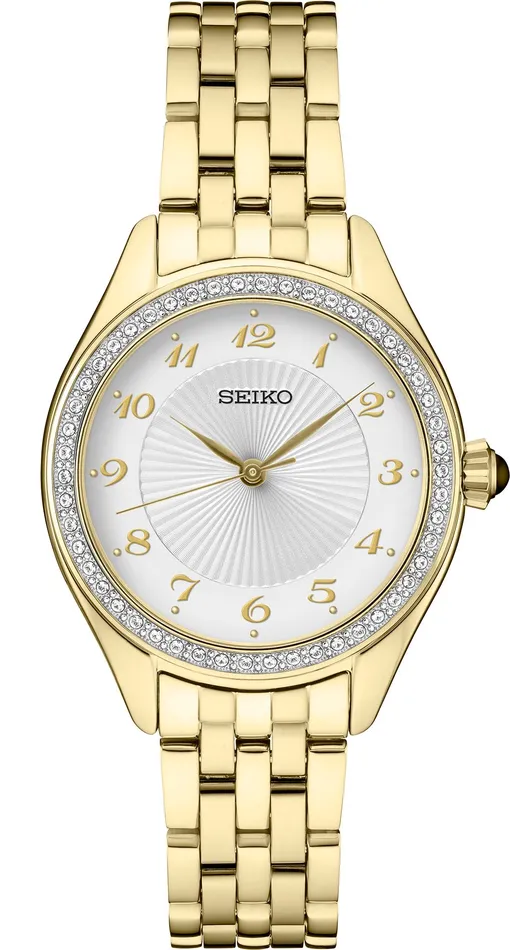 Watches SEIKO TIME Ladies Seiko Yellow Tone Crystal Bezel Watch