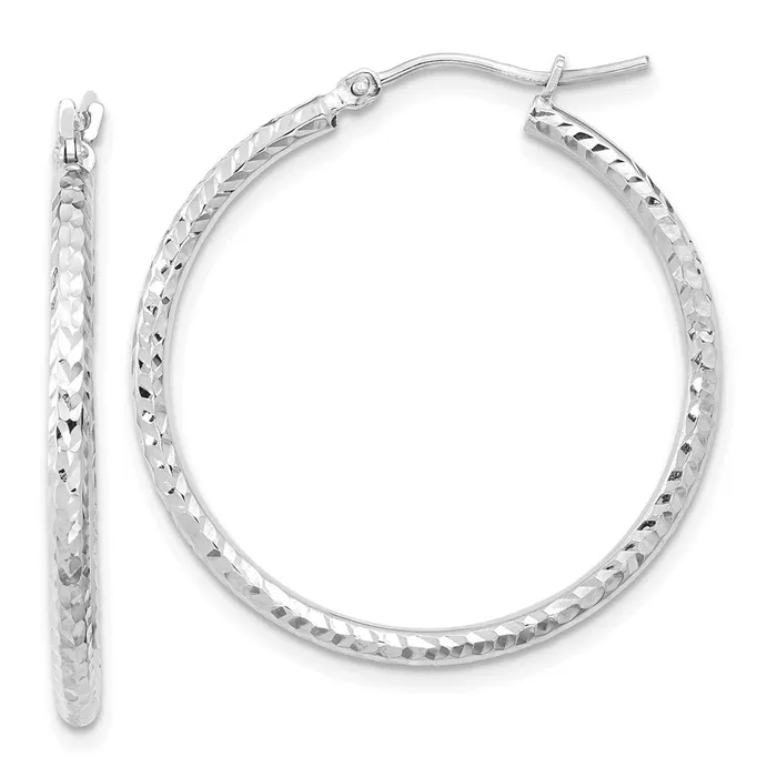 WB Choice Jewelry Earrings 10k White Gold Diamondcut 2mm Round Tube Hoop EarringsWBC10TC394W