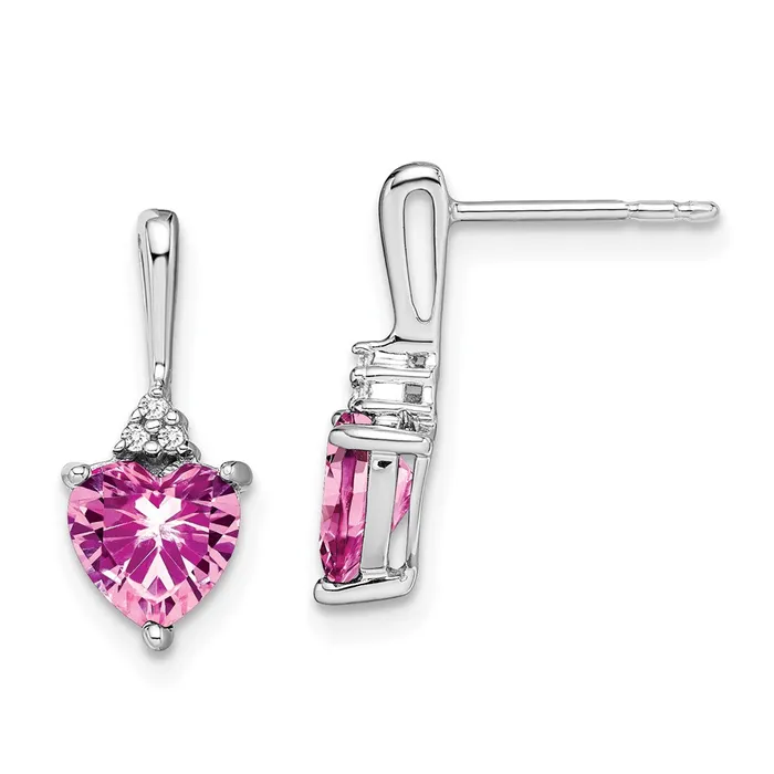 WB Choice Jewelry Earrings 14k White Gold Created Pink Sapphire and Diamond Heart EarringsWBCEM7029CPS003WA WB Choice Jewelry Earrings 14k White Gold Created Pink Sapphire and Diamond Heart EarringsWBCEM7029CPS003WA