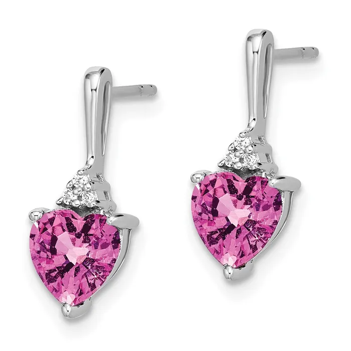 WB Choice Jewelry Earrings 14k White Gold Created Pink Sapphire and Diamond Heart EarringsWBCEM7029CPS003WA WB Choice Jewelry Earrings 14k White Gold Created Pink Sapphire and Diamond Heart EarringsWBCEM7029CPS003WA