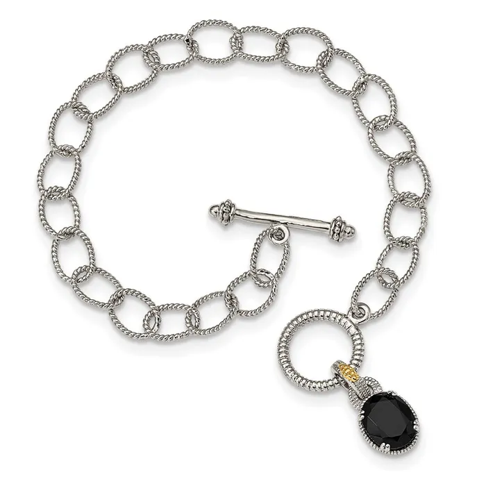 WB Choice Jewelry Sterling Silver w 14K Accent Onyx 75in Toggle BraceletWBCQTC1538 Bracelets WB Choice Jewelry Sterling Silver w 14K Accent Onyx 75in Toggle BraceletWBCQTC1538 Bracelets