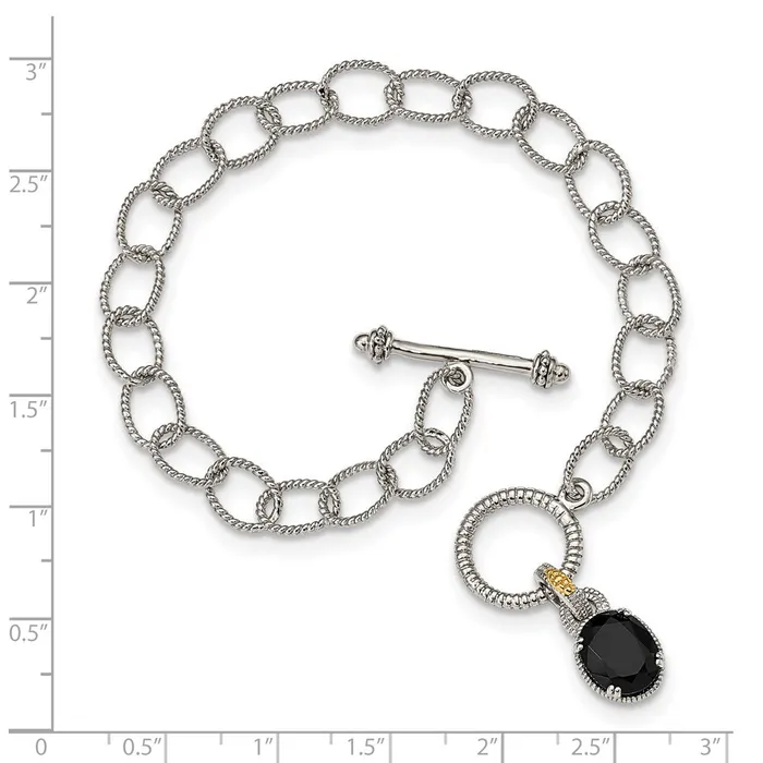 WB Choice Jewelry Sterling Silver w 14K Accent Onyx 75in Toggle BraceletWBCQTC1538 Bracelets WB Choice Jewelry Sterling Silver w 14K Accent Onyx 75in Toggle BraceletWBCQTC1538 Bracelets