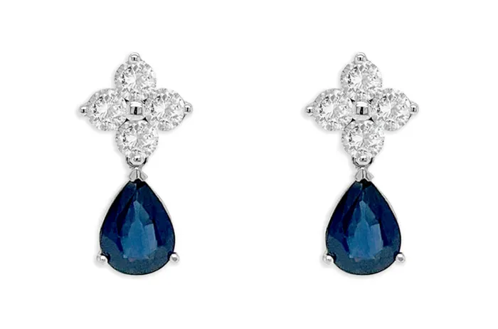 Albert Hern Earrings Earrings 18kt Gold Blue Sapphire Drops Diamonds VS G Cluster Albert Hern Earrings Earrings 18kt Gold Blue Sapphire Drops Diamonds VS G Cluster