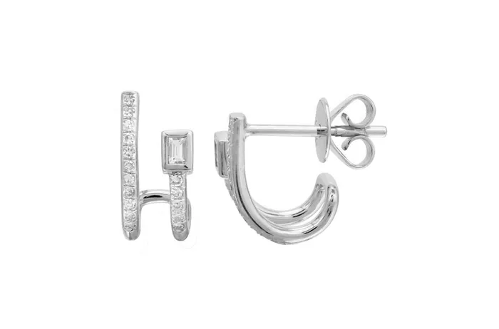 Albert Hern Earrings Earrings Double Semi Huggies 14kt Gold Diamonds