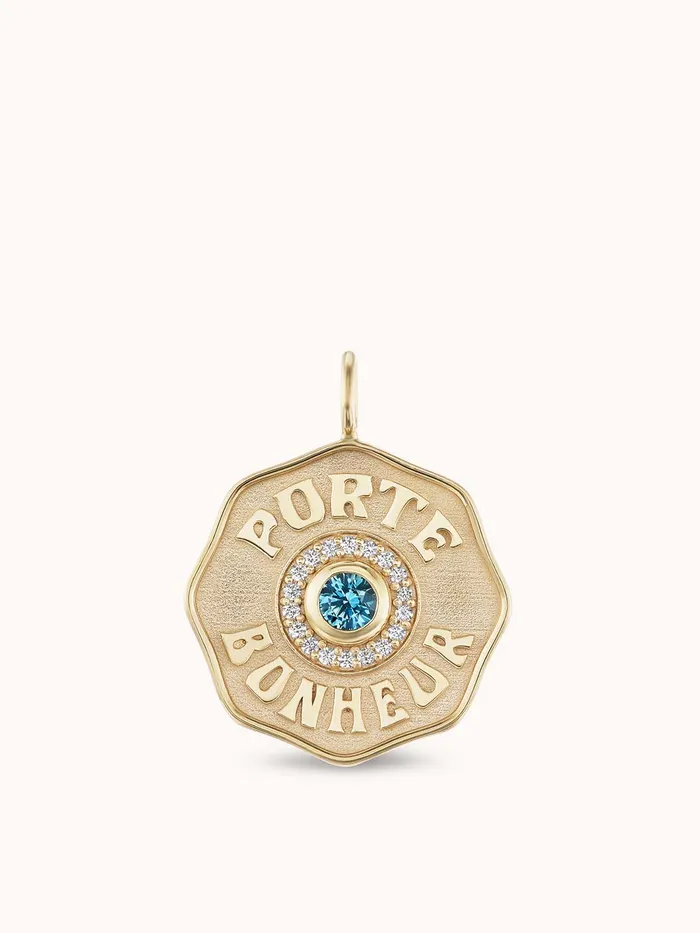 Charm Necklaces Marlo Laz Large PB Charm Montana Sapphire Raised Gold