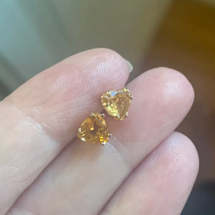 Citrine Earrings Triangle cut 10k Gold Vintage Love Vintage Paris Earrings