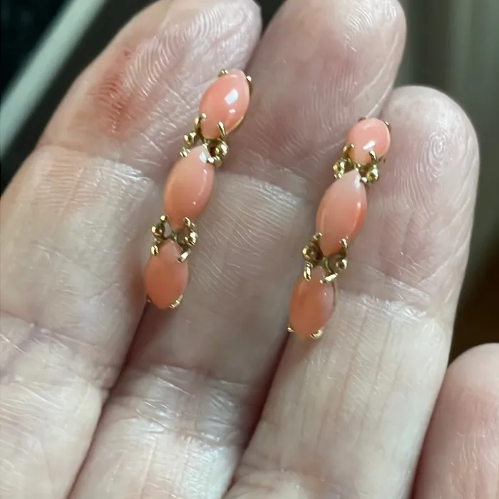 Coral Hoop Earrings 14k Gold Vintage Vintage Paris Jewelry Earrings