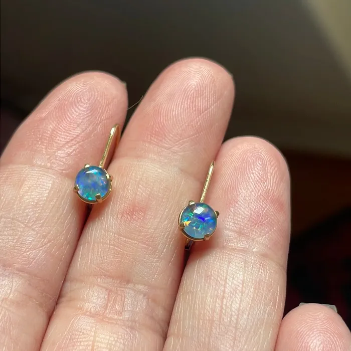 Earrings Vintage Paris Jewelry Blue Opal Leverback Earrings 14k Gold Vintage Earrings Vintage Paris Jewelry Blue Opal Leverback Earrings 14k Gold Vintage