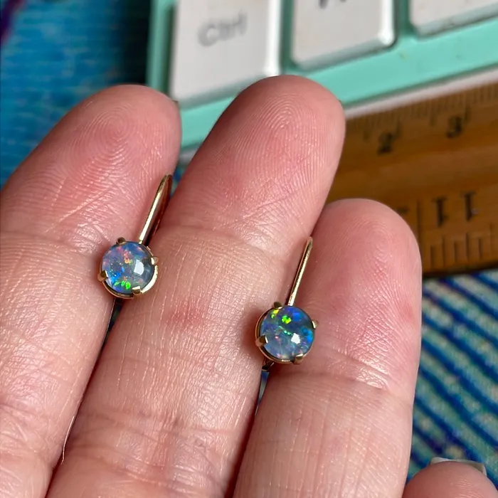 Earrings Vintage Paris Jewelry Blue Opal Leverback Earrings 14k Gold Vintage Earrings Vintage Paris Jewelry Blue Opal Leverback Earrings 14k Gold Vintage
