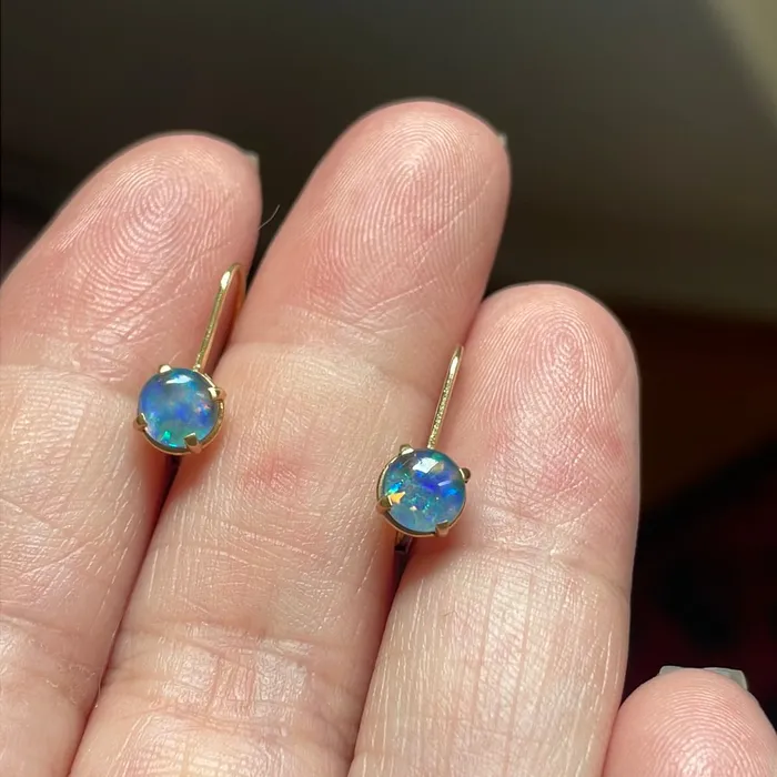 Earrings Vintage Paris Jewelry Blue Opal Leverback Earrings 14k Gold Vintage Earrings Vintage Paris Jewelry Blue Opal Leverback Earrings 14k Gold Vintage