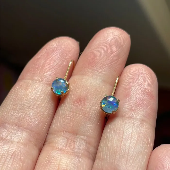 Earrings Vintage Paris Jewelry Blue Opal Leverback Earrings 14k Gold Vintage Earrings Vintage Paris Jewelry Blue Opal Leverback Earrings 14k Gold Vintage