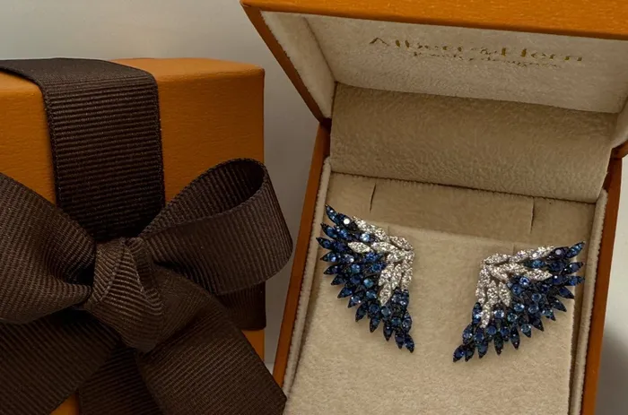 Earrings Wings 18kt White Gold Diamonds and Sapphires Albert Hern Earrings